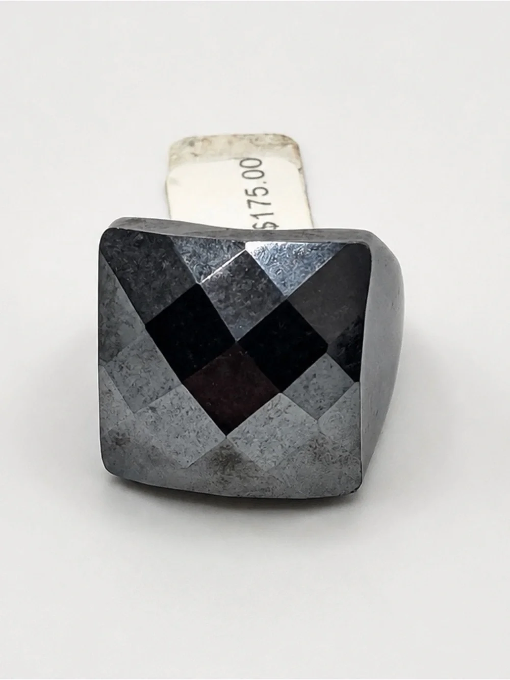 Hematite Faceted Ring Statement 8 Cocktail Checkerboard Natural 21g Large Carved